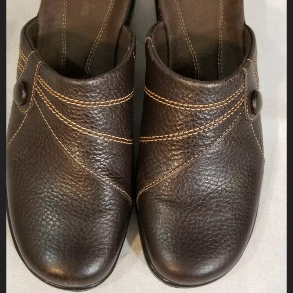 Clarks leather brown mules sz 10 #35325